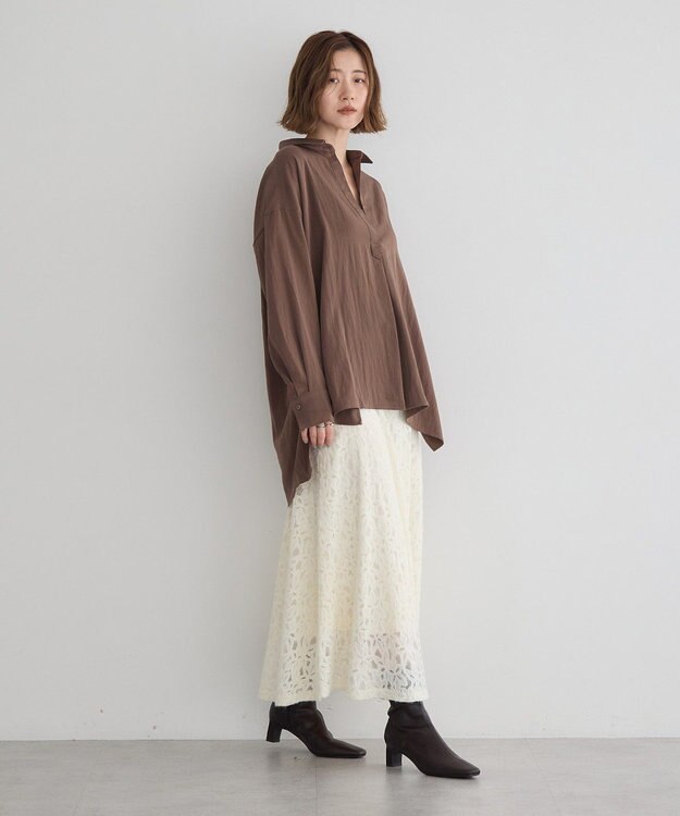 YECCA VECCA フラワー起毛レースマーメイドスカート Off White