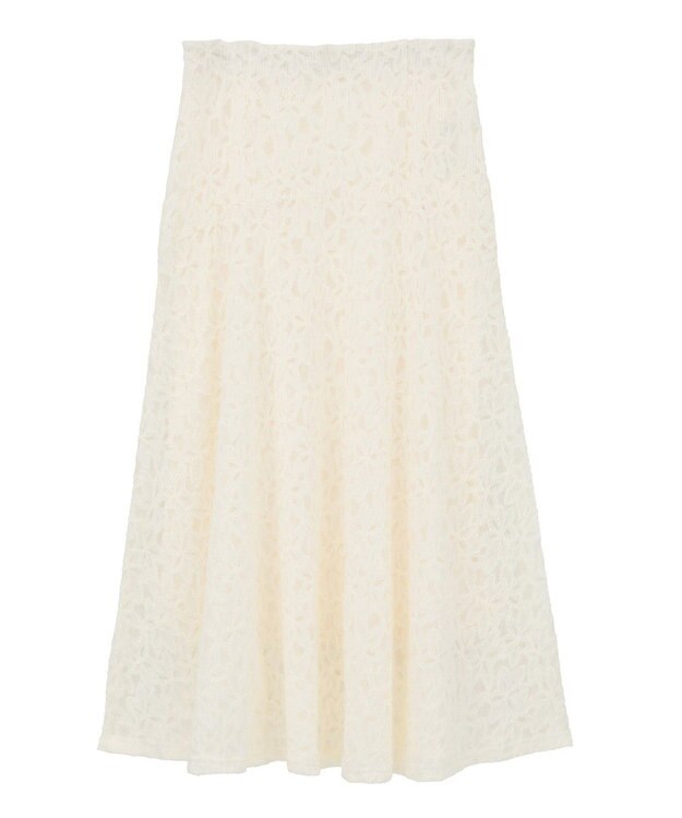 YECCA VECCA フラワー起毛レースマーメイドスカート Off White