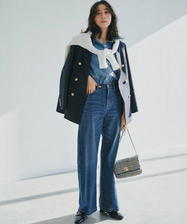 23区 L 【滝沢眞規子さん着用/VERY掲載/洗える】23区DENIM ストレッチ ワイドパンツ ウォッシュドブルー系