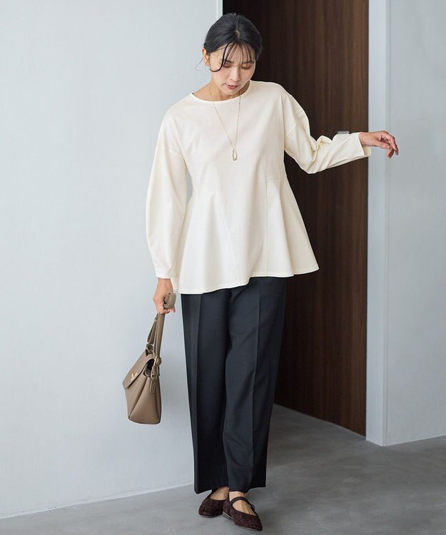 ANY ジョーゼット裏起毛ペプラムプルオーバー エクリュ