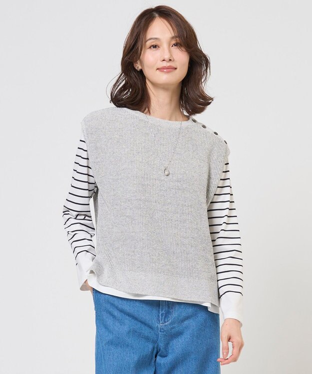 J.PRESS LADIES L 【WEB限定カラーあり】LINEN COTTON ニット ベスト ライトグレー系
