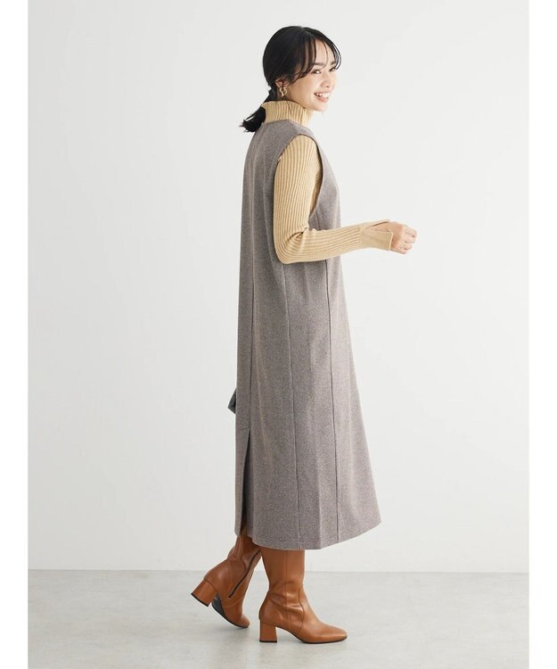 Green Parks 柄圧縮ポンチキーネックジャンスカ Brown