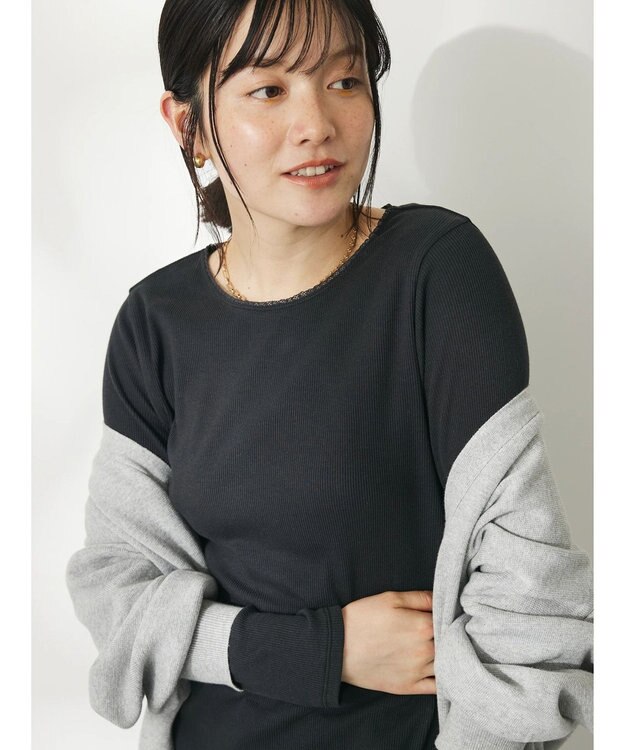 CRAFT STANDARD BOUTIQUE フリルテープリブカットプルオーバー Black
