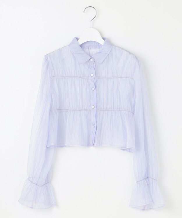 Feroux 【洗える】シャーリングシアー シャツ スカイブルー系