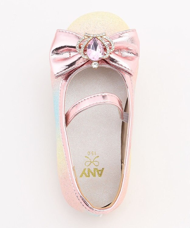 ANY KIDS キラキラリボンパンプス ピンク×レインボー