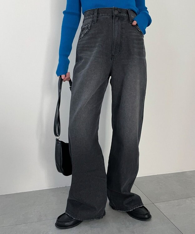 WEGO 【新色追加/美脚/XSSMLサイズ展開】ストレートデニムパンツ ブラック