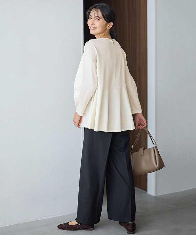 ANY ジョーゼット裏起毛ペプラムプルオーバー エクリュ