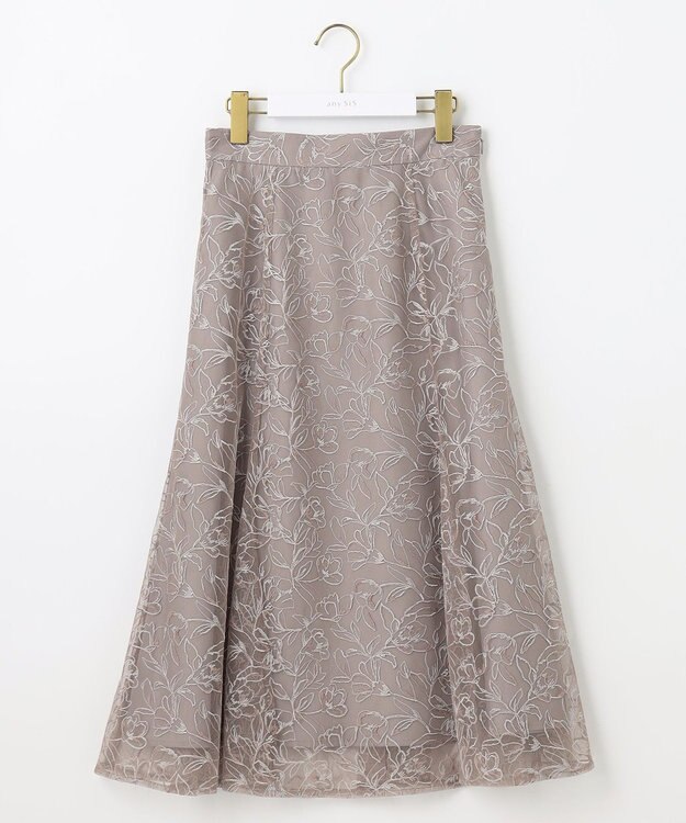 ANY SIS 【洗える】ラインフラワーエンブロイダリー スカート ローズグレー系