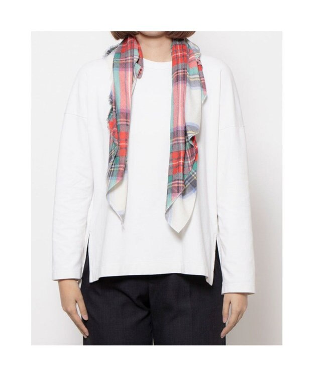 UNBILLION カシュネ cache nez / シルク×ウールチェック柄プリントストール レッド