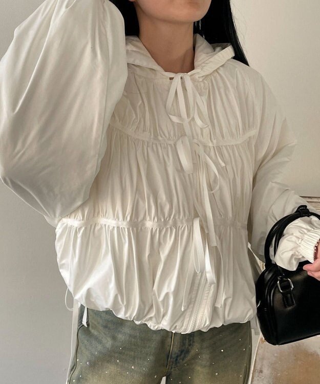 WEGO リボンフードブルゾン ホワイト