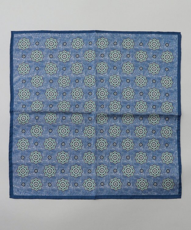 GOTAIRIKU 日本製【シルク100％】オリジナル柄チーフ ネイビー系8