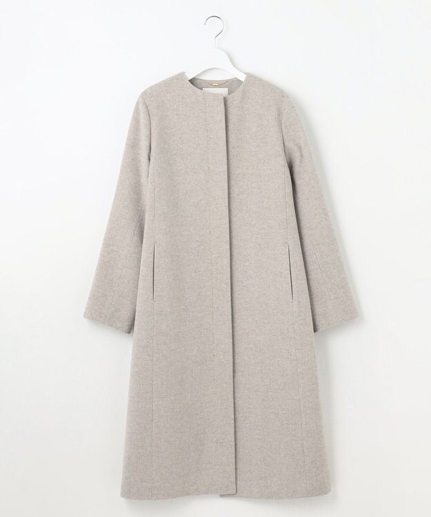 自由区 S シャルムビーバーノーカラーロング コート グレージュ