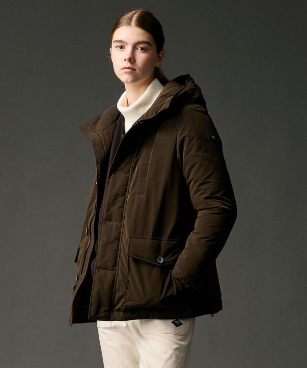 JOSEPH ABBOUD MOUNTAIN 【サスティナブル/ECO撥水/ECOファー/９ポケット】ナイロンピーチダウンコート ダークブラウン系