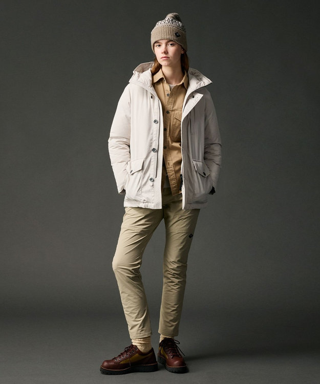 JOSEPH ABBOUD MOUNTAIN 【サスティナブル/ECO撥水/ECOファー/９ポケット】ナイロンピーチダウンコート アイボリー系