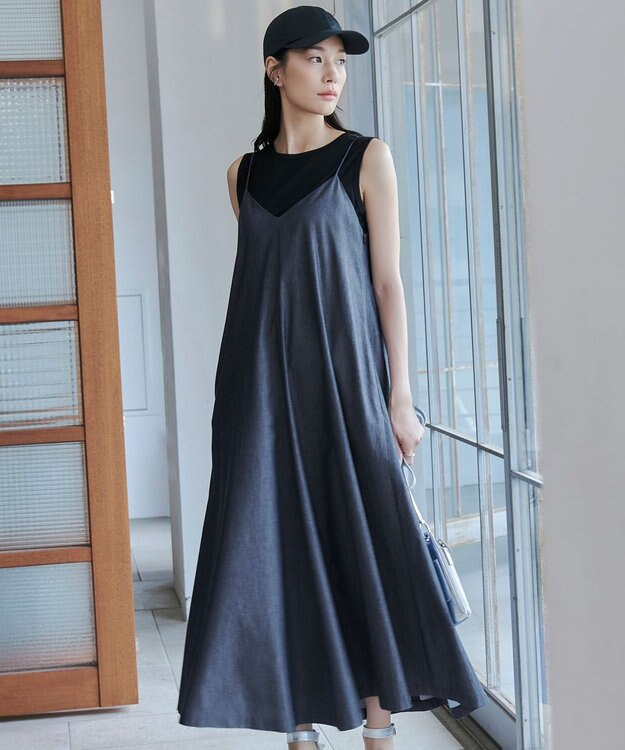 ICB 【洗える】PlaXコットンソフトデニム キャミソールワンピース インディゴ系