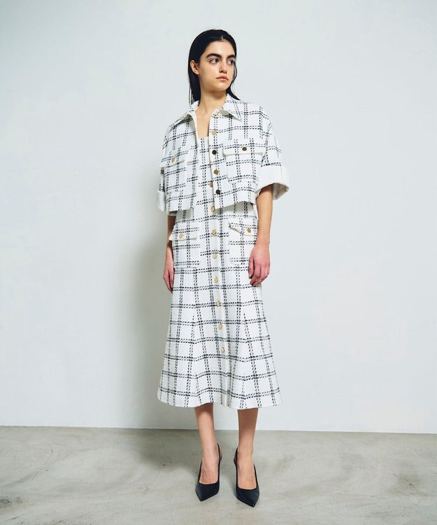 GRACE CONTINENTAL チェックツイードショートジャケット ホワイト