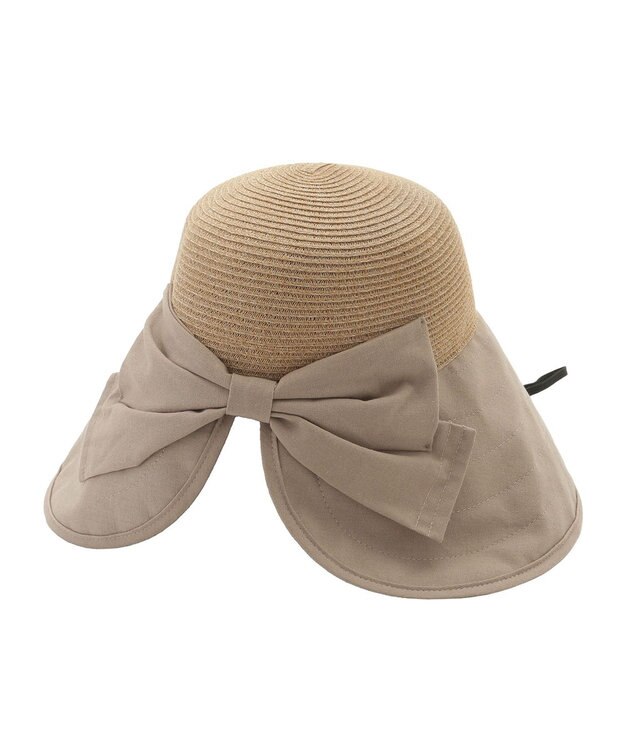 MOONBAT 【遮光100%/UPF50%＋/UVカット】洗えるバックリボン ブレードパラソルハット 手洗いOK/サイズ調整可能/吸水速乾/遮熱 ベージュ