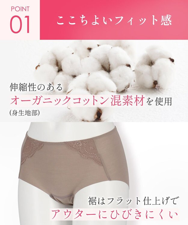 Wing サニタリーショーツ オーガニックコットン混(身生地部) ナプキンがズレにくい 羽付きナプキン対応 【カナウ】 はきこみ丈ふつう 生理用ショーツ EC8510 ウイング／ワコール ブラウン