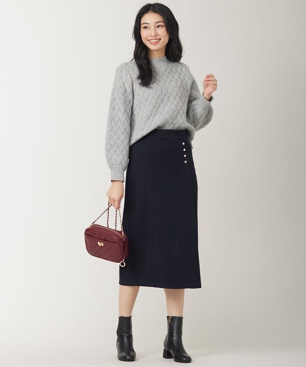 ANY SIS 【洗える】メルトンジャージー スカート ネイビー