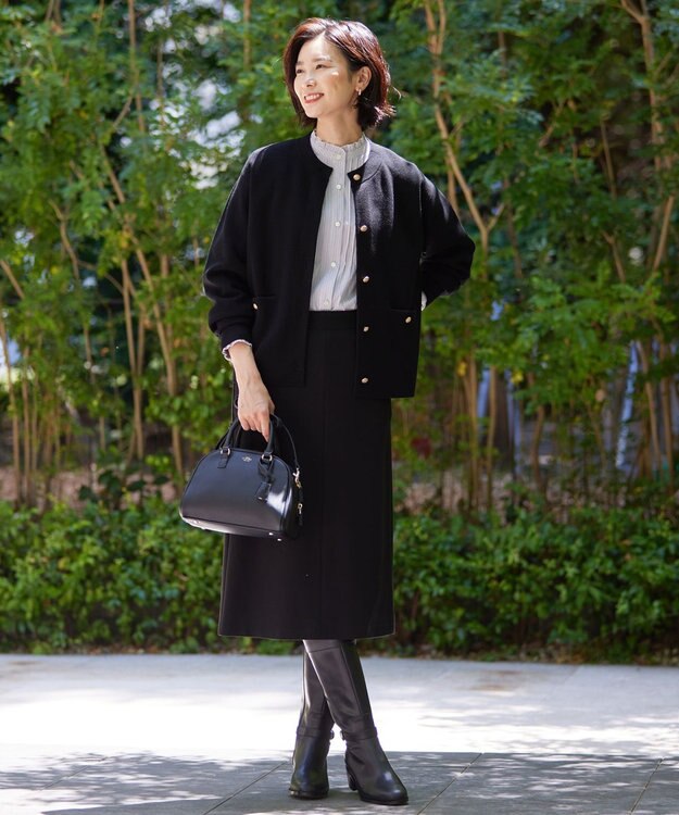 J.PRESS LADIES 【洗える】BEZ C/Ny ドビーストライプ フリルネック ブラウス グレー系1