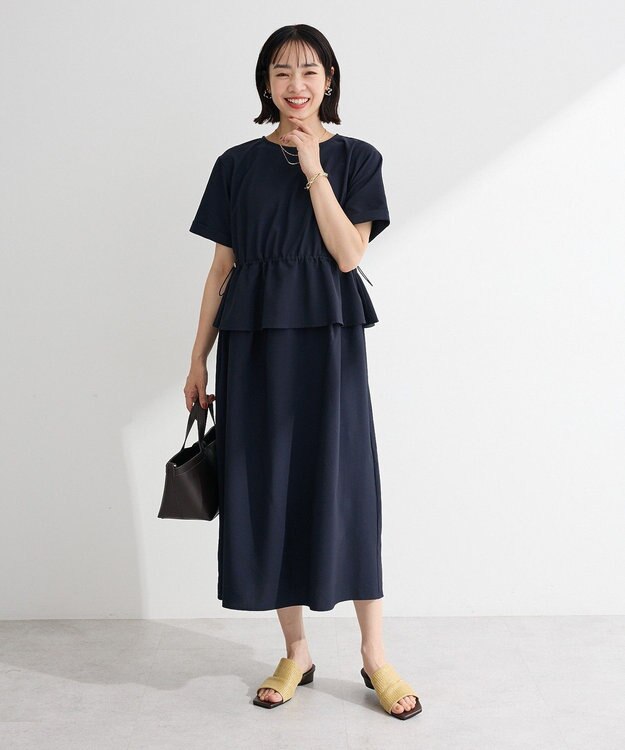 Green Parks 表面感ペプラムレイヤードワンピース Dark Navy