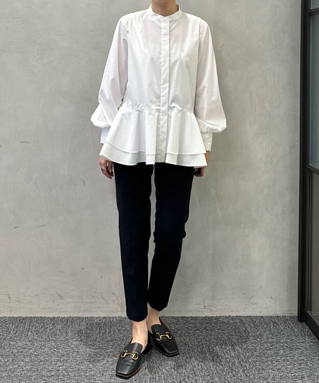 #Newans 【シワになりにくい/洗濯機可能】ダブルフリルヘムシャツ ホワイト