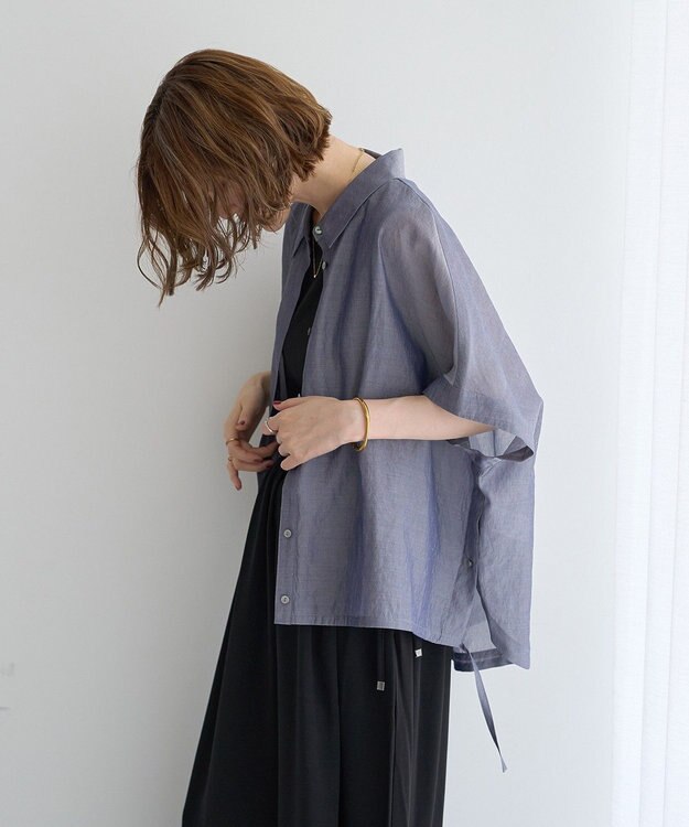 YECCA VECCA サイドスリットドロストシャツ Navy