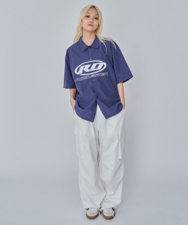 WEGO 【ユニセックス着用ITEM】リップストップグラフィックシャツ（SS） ネイビー