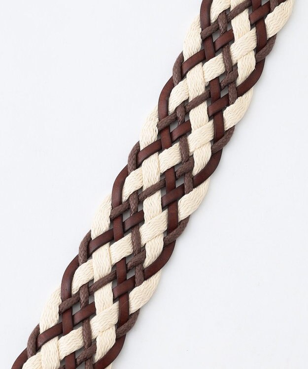 JOSEPH ABBOUD 【イタリア素材/日本製】レザーミックスブレイド ベルト キャメル系