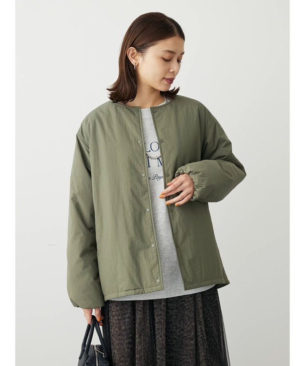 Green Parks ライト中わたノーカラーブルゾン Khaki