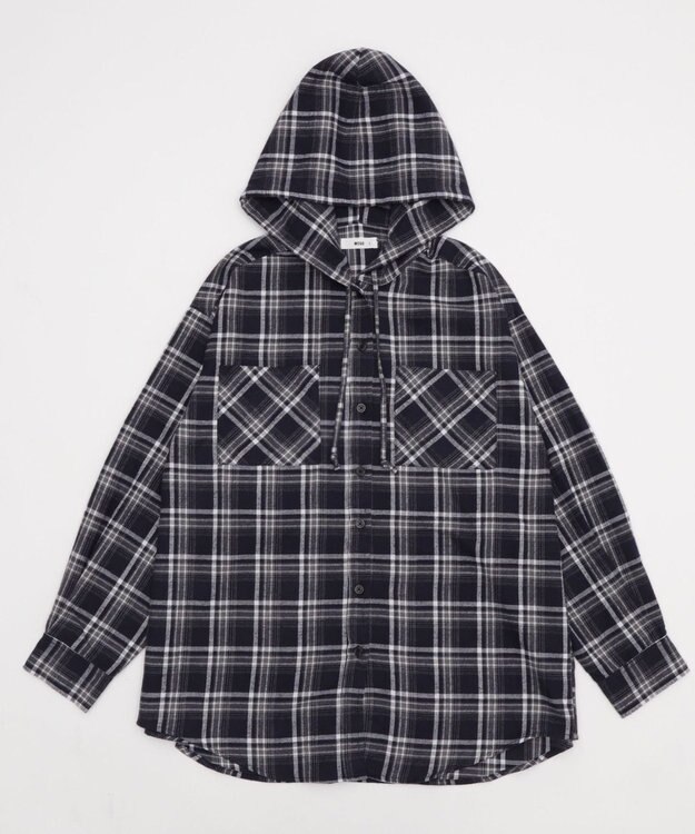 WEGO 【25年秋冬新作】チェックフードBIGネルシャツ ネイビー