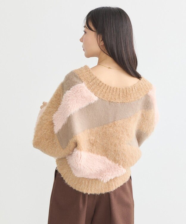 earth music&ecology フェザーミックスインターシャカーディガン Brown