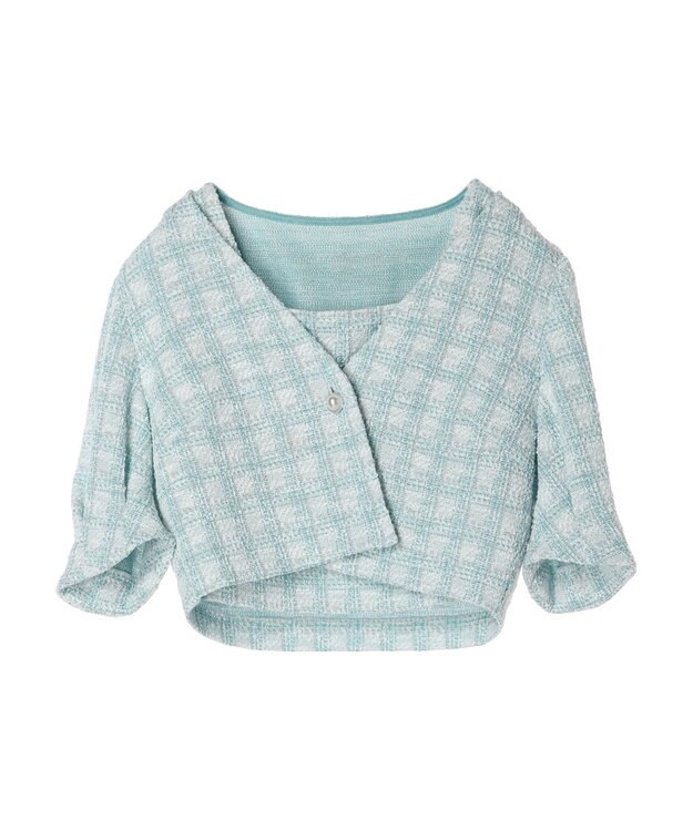 earth music&ecology ＳＥＴ２点　カットソーツィードアンサンブル Check Green