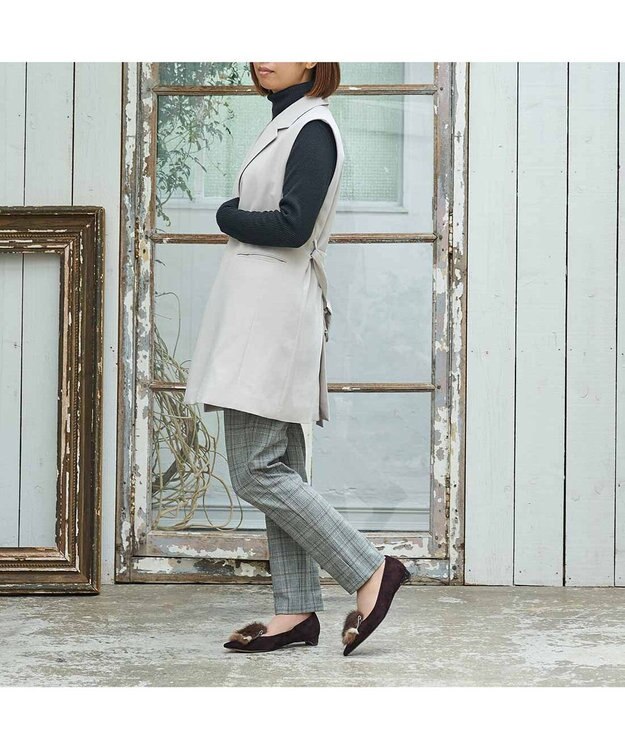 MODE ET JACOMO <MODE ET JACOMO>コンビファー付きフラットパンプス ダークブラウンスエード