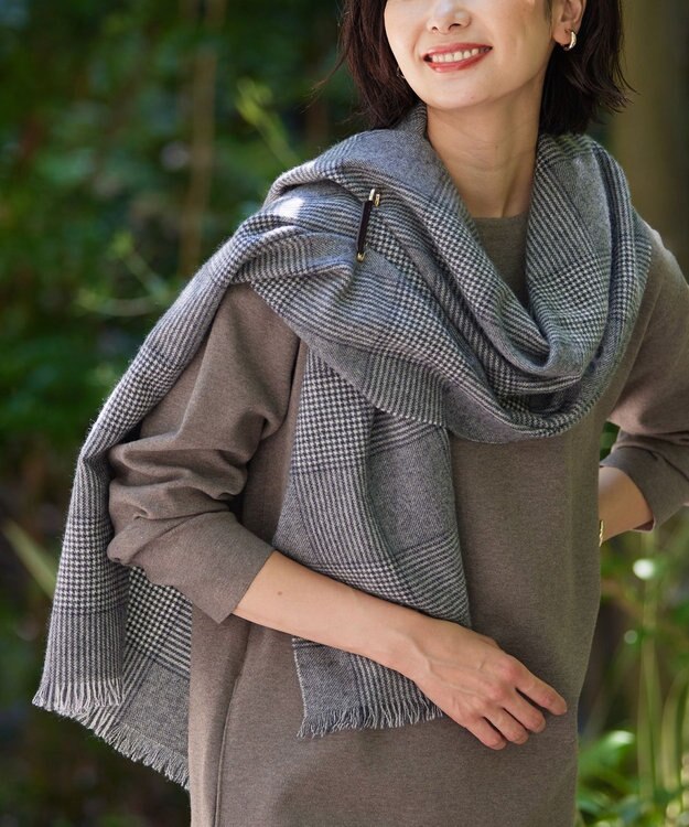J.PRESS LADIES カシミヤ グレンチェック ストール グレー系3