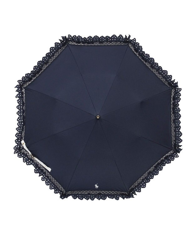 MOONBAT 【遮光/晴雨兼用日傘】POLO RALPH LAUREN(ポロ ラルフローレン) エンブフリル 折りたたみ傘 楽折 遮熱 UV ネイビーブルー