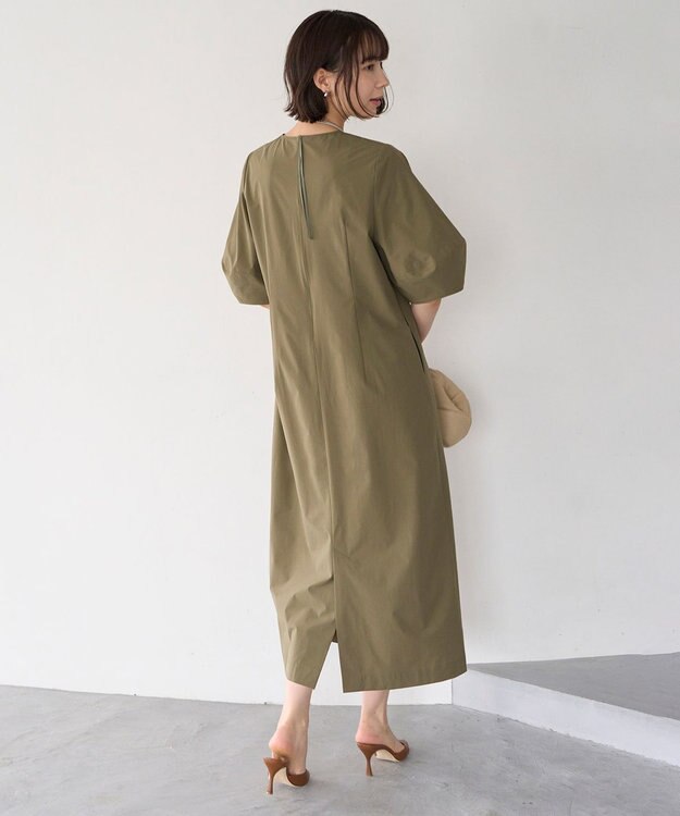 UNFILO L FINE MOVE ランタンスリーブワンピース カーキ