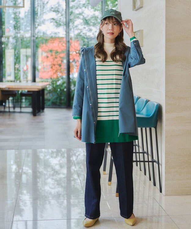 Tiaclasse 【洗える】ボーダーニットチュニック オフホワイト×グリーン