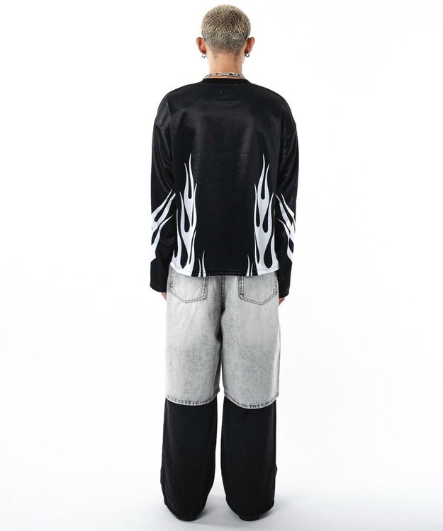 WEGO 【ユニセックス着用ITEM】ファイヤーパターンゲームロゴT（長袖） ブラック