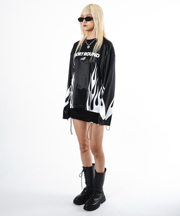 WEGO 【ユニセックス着用ITEM】ファイヤーパターンゲームロゴT（長袖） ブラック