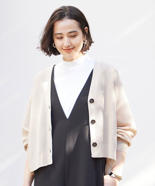 UNFILO L リネンリンクスメッシュ　カーディガン ベージュ