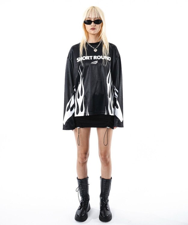 WEGO 【ユニセックス着用ITEM】ファイヤーパターンゲームロゴT（長袖） ブラック