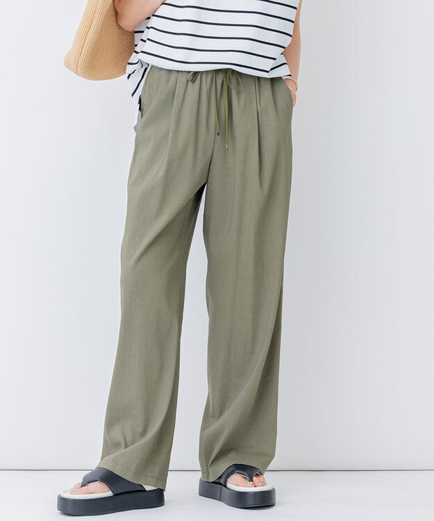 23区 L 【STORY7月号掲載/洗える】リネンヴィスコースストレッチ ドロスト パンツ カーキ系