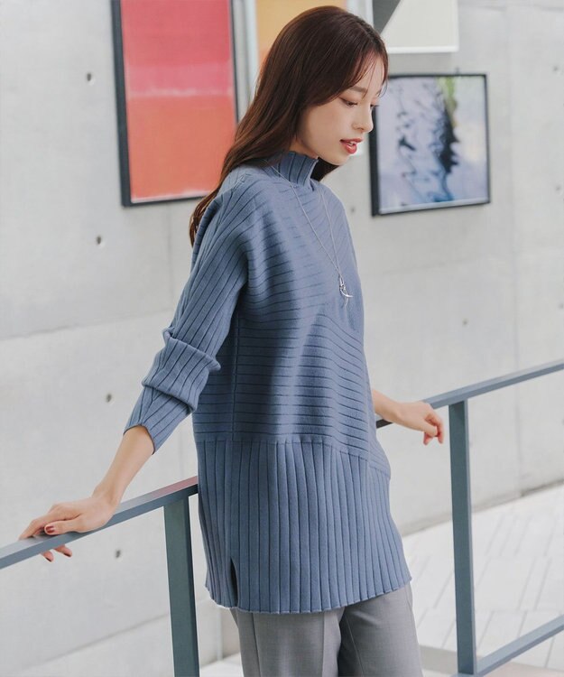 Tiaclasse 【新色追加・洗える】ランダムリブ編みドルマンニットチュニック ブルー