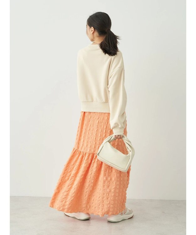 earth music&ecology クルーネック袖シャーリングスウェット Light Beige