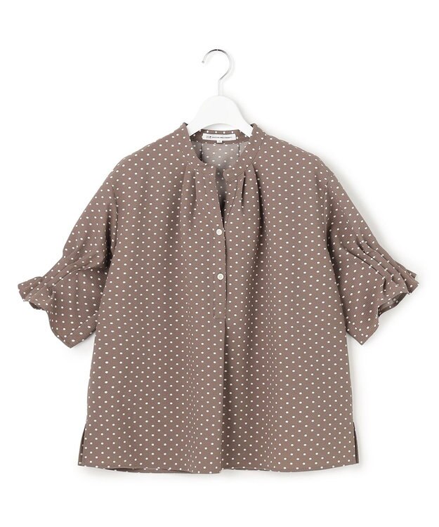 23区 L 【好評につき追加予約/WEB&一部店舗限定/洗える】ドットプリント サッカー ブラウス ブラウン×オフホワイト系