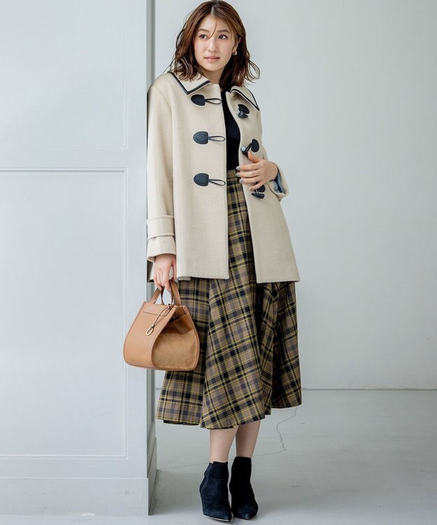 組曲 バイカラーダッフル ウールコート ベージュ系