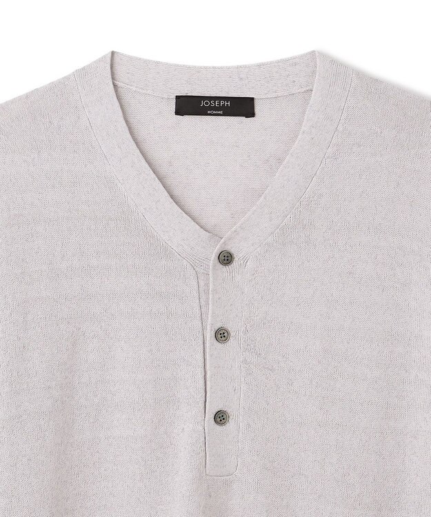JOSEPH HOMME リネンナイロンプレーン　半袖ヘンリーネックニット ライトグレー系