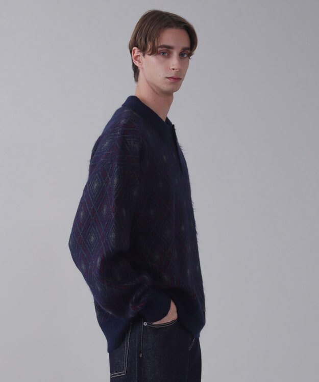 WEGO 【ユニセックス着用ITEM】アーガイルニットポロ ネイビー