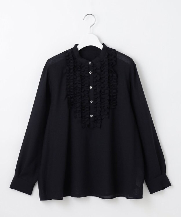 自由区 【セットアップ対応・洗える】ハイツイストビエラフロントフリル ブラウス ネイビー